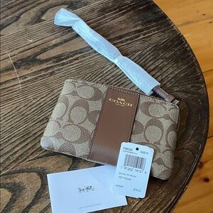 Coach Signature Brown and Tan Wristlet
